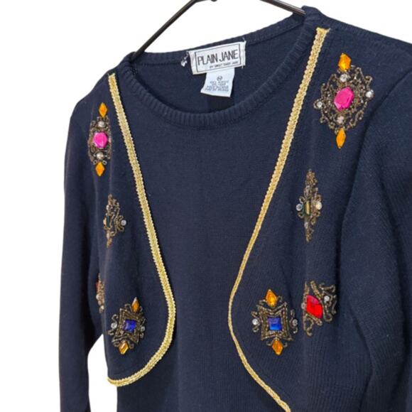 Vintage Plain Jane by Sweet Baby Jane Navy Dress with Embellished Cardigan - Picture 2 of 7